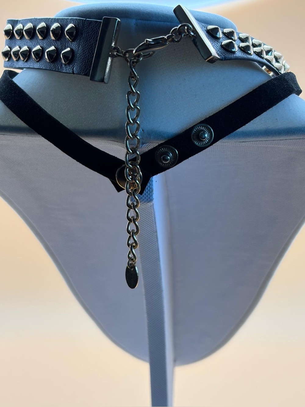 Zara Black Studded Velvet Choker with Silver Chain